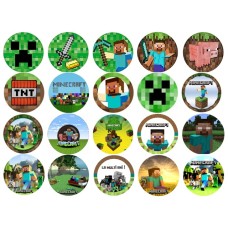 TMineCZ Set 20 cake toppers de zahar gata decupate Minecraft d5cm